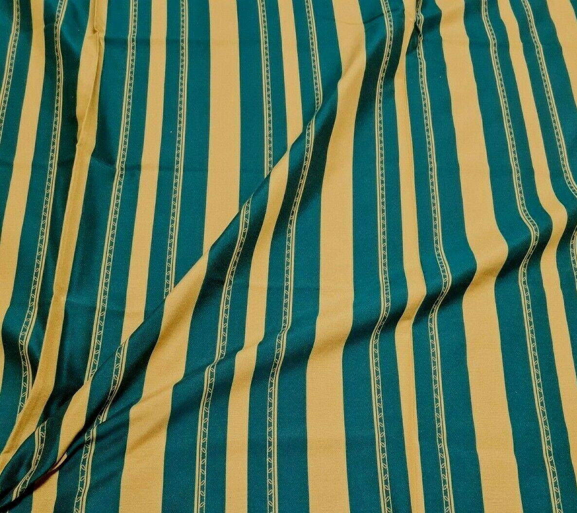 GREEN AND MUSTARD STRIPED UPHOLSTERY FABRIC-SOLD BY THE METRE