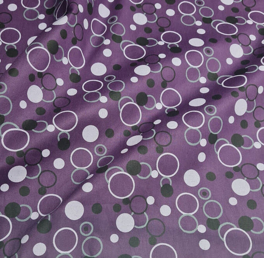 Cotton Popline Fabric Circle Printed Purple Colour 55" Wide