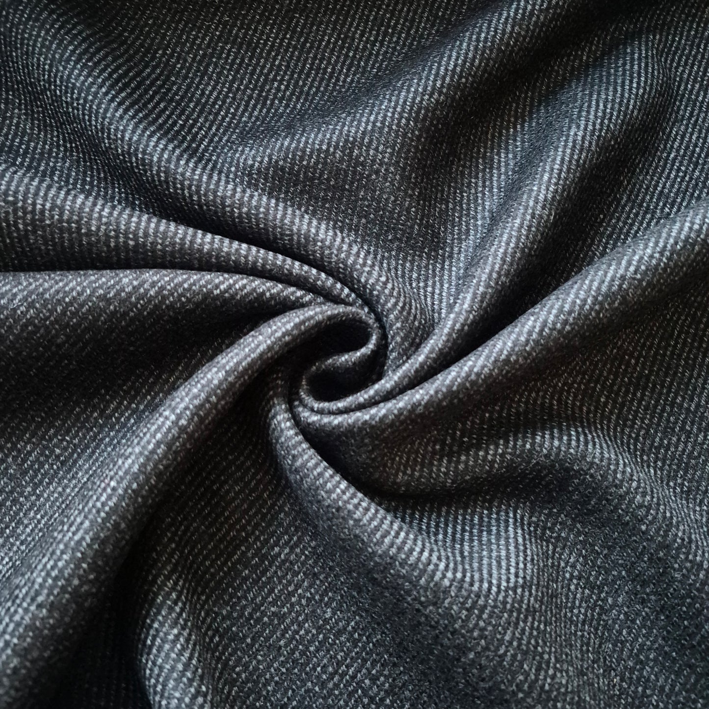 Wool Cashmere Tweed Fabric Black And Grey Diagonal Twill