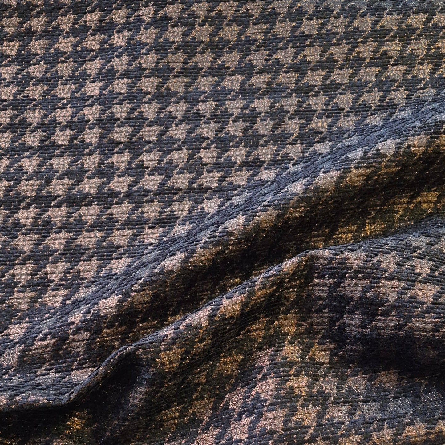 Houndstooth  Crowbar Pattern Fabric Black and Copper Lurex  55"wide