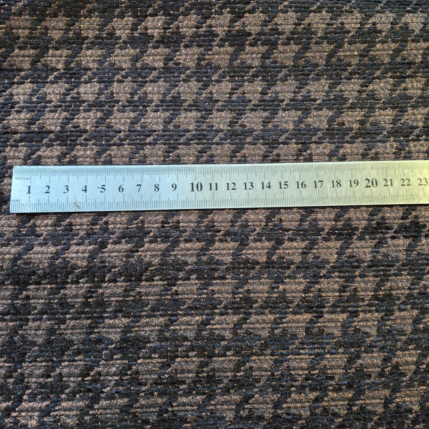 Houndstooth  Crowbar Pattern Fabric Black and Copper Lurex  55"wide