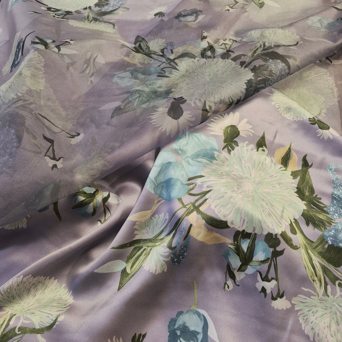 Pure Silk Organza And Satin  Fabric Floral Printed 51" Wide Sold By Metre
