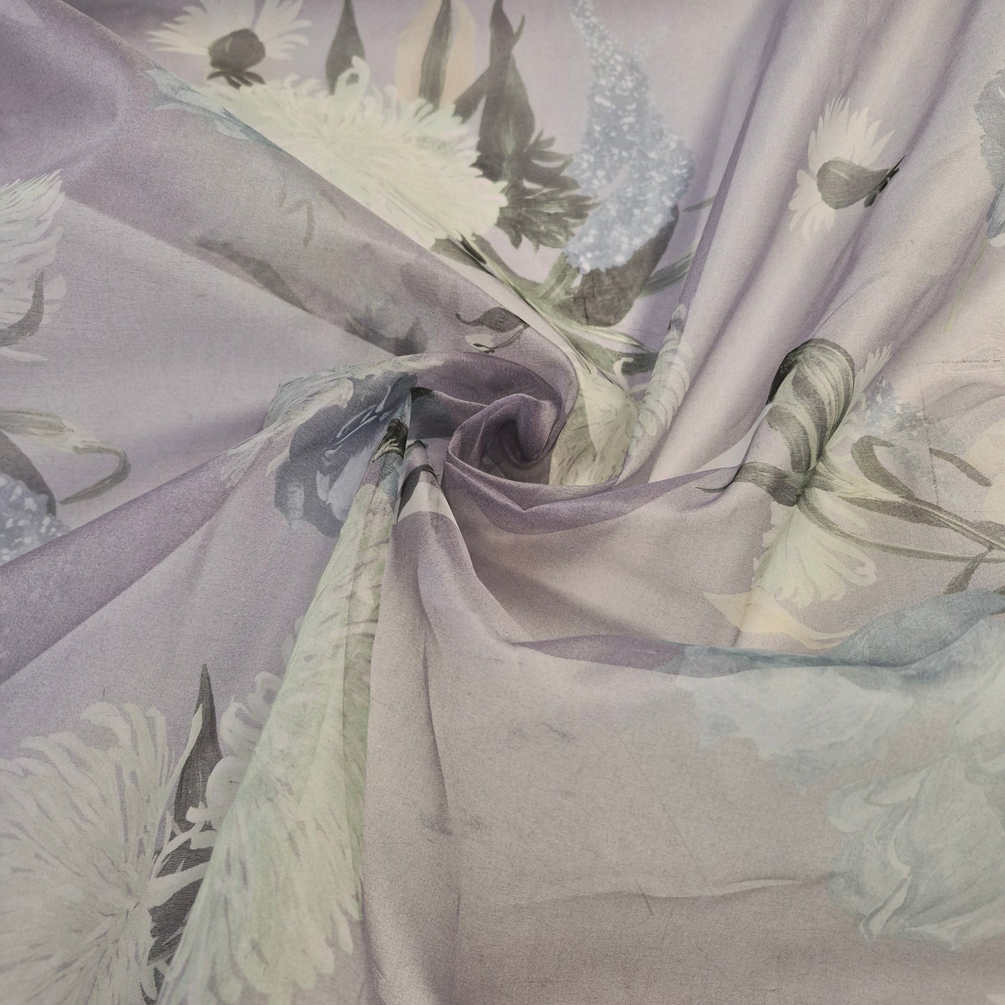 Pure Silk Organza And Satin  Fabric Floral Printed 51" Wide Sold By Metre