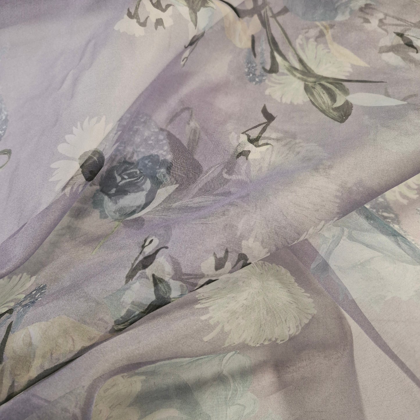Pure Silk Organza And Satin  Fabric Floral Printed 51" Wide Sold By Metre