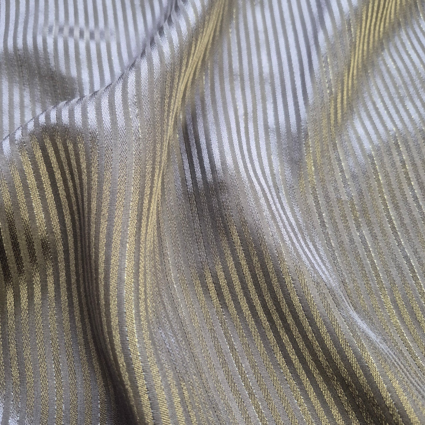 Silk Lurex Chiffon Fabric Satin Striped Grey Colour 55" wide
