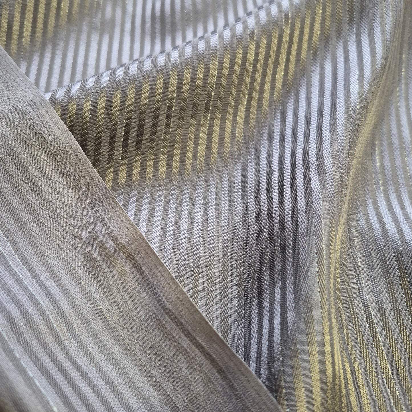 Silk Lurex Chiffon Fabric Satin Striped Grey Colour 55" wide