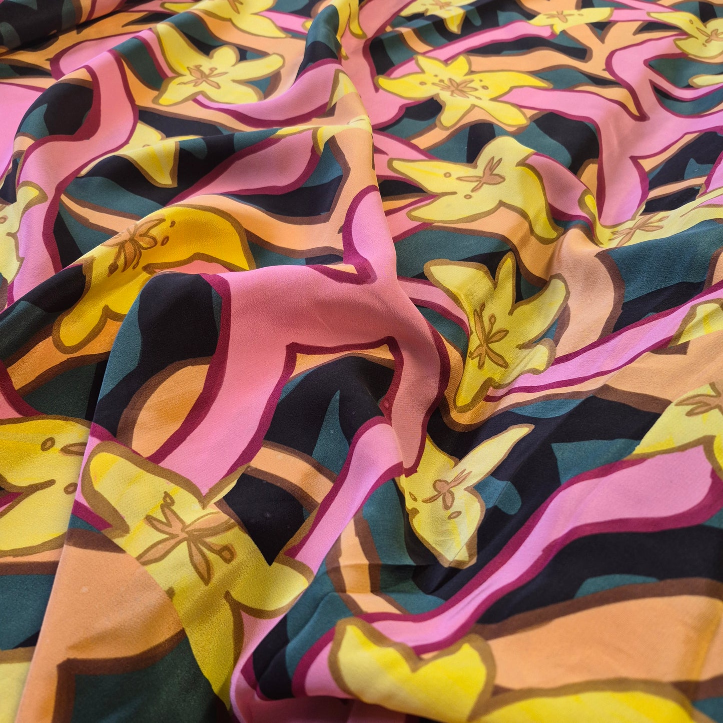 Pure Silk Printed Crepe Fabric 55" Wide Sold By Metre