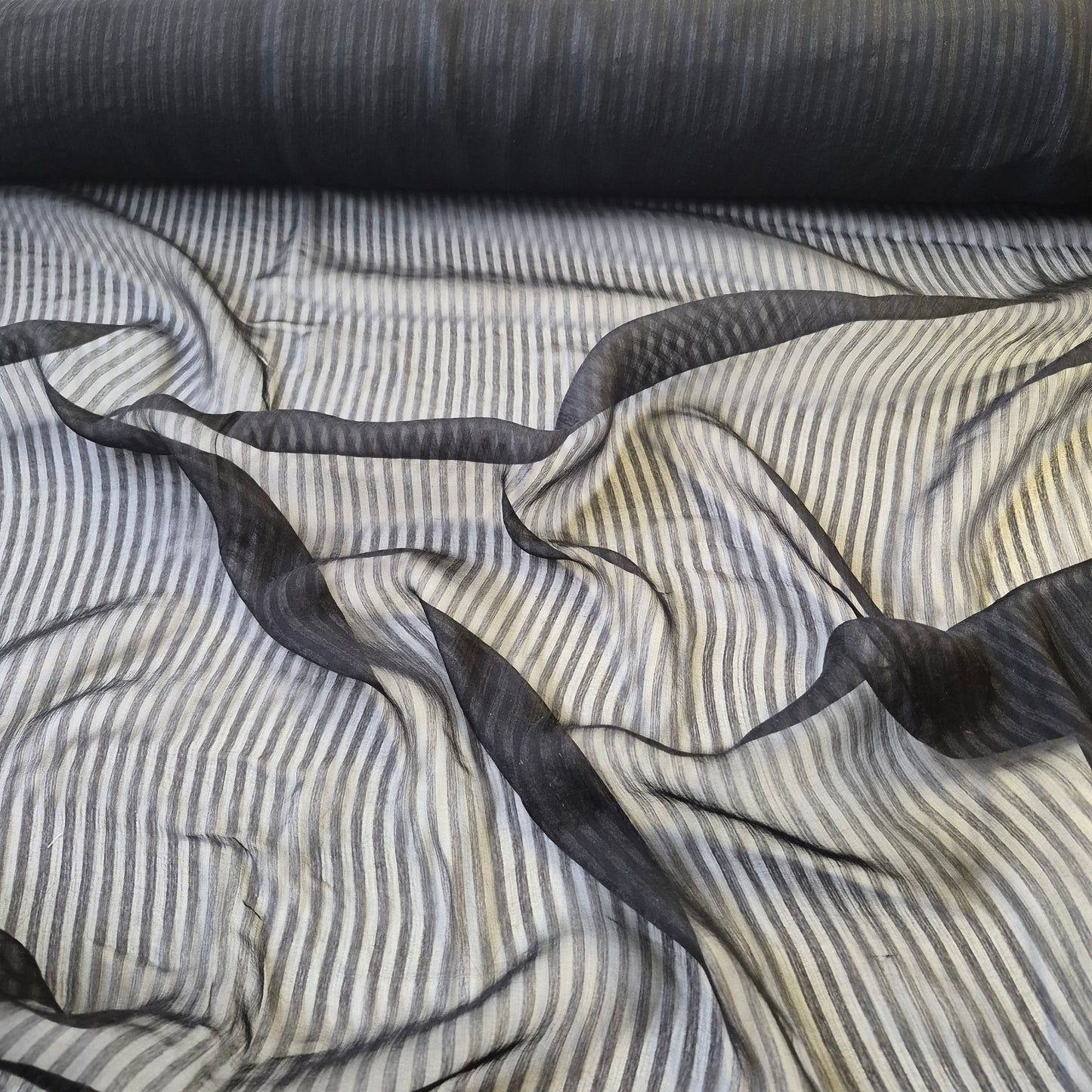 Pure Silk Striped Chiffon Fabric Black Colour 55" Wide