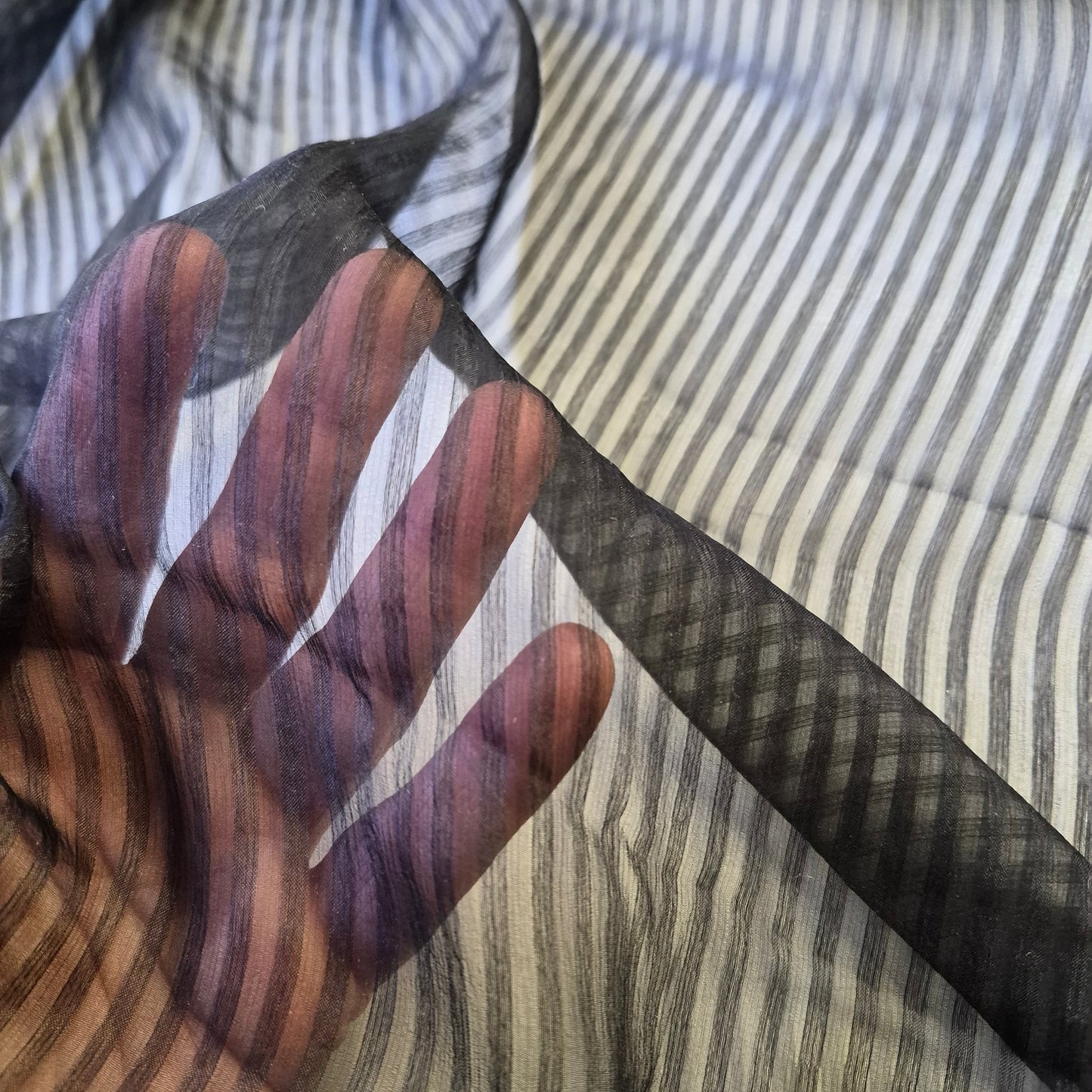 Pure Silk Striped Chiffon Fabric Black Colour 55" Wide
