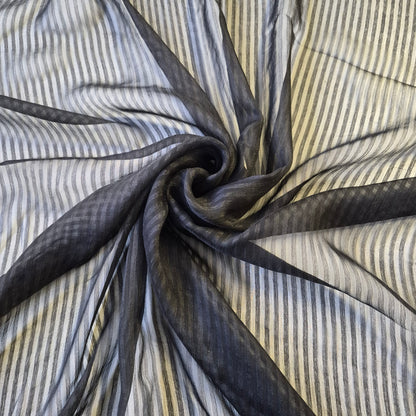 Pure Silk Striped Chiffon Fabric Black Colour 55" Wide