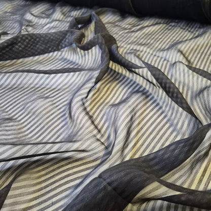 Pure Silk Striped Chiffon Fabric Black Colour 55" Wide