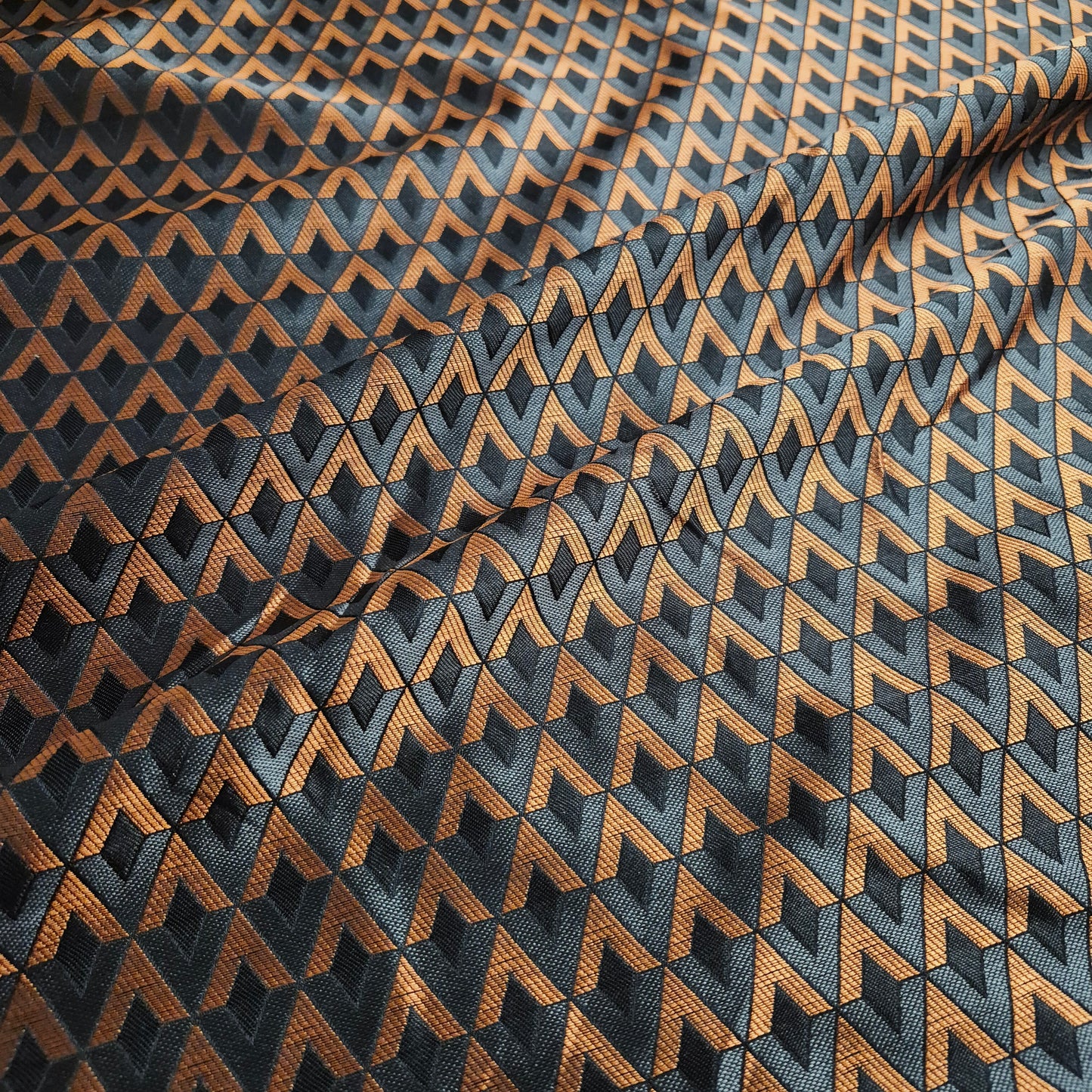 Jacquard Fabric Rhombus Pattern Brick Grey Black Colours 55" Wide Sold Metre