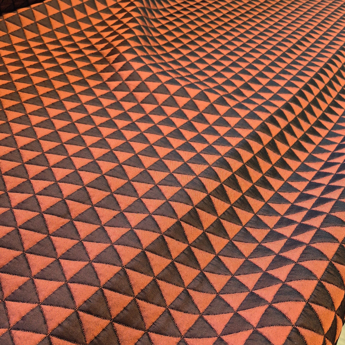 Quilted Fabric Triangle Pattern Brick And Brown Colours 55" Wide Sold Metre
