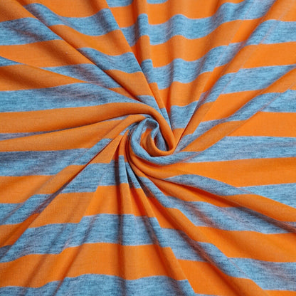 Knit Jersey Fabric Neon Orange And Gey Melange Striped 2 Way Stretch 55" Wide