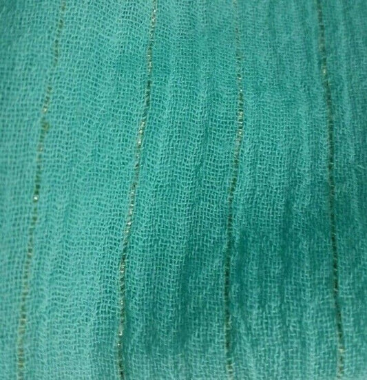 Cotton Gauze Cheesecloth Fabric Turquoise Colour Gold Shiny Stripred 53" Wide