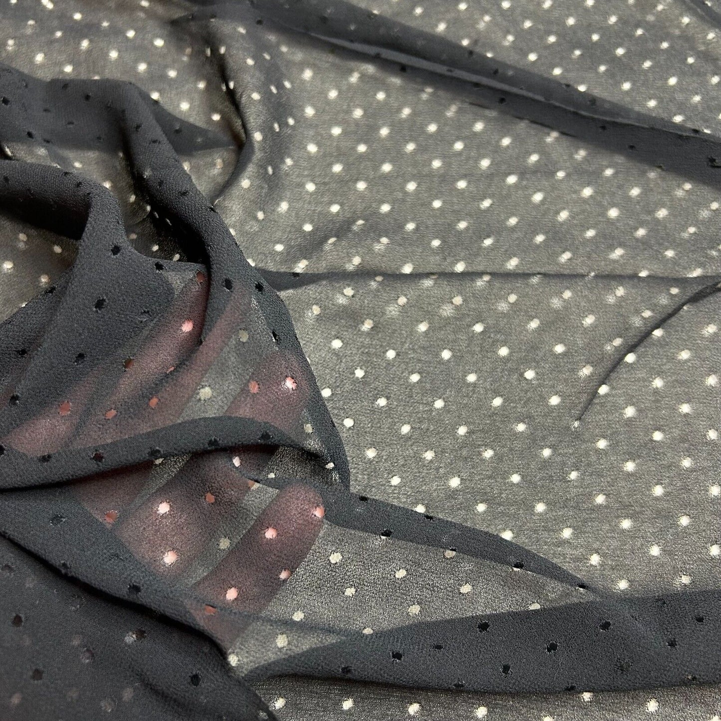 Perforated Holes Chiffon Fabric Black 55" Wide Sold By Metre