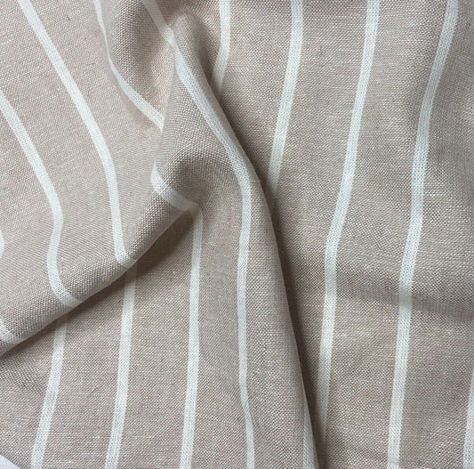 Linen Viscose Blend Fabric White And Beige Striped 55" Wide