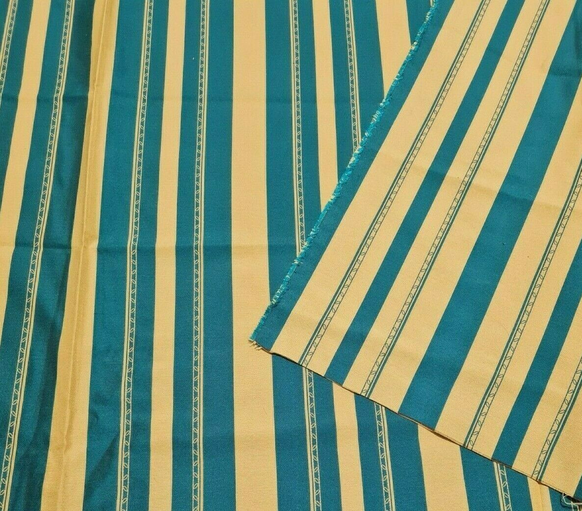 GREEN AND MUSTARD STRIPED UPHOLSTERY FABRIC-SOLD BY THE METRE