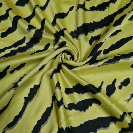 Twill Mat Satin Fabric Lime And Black Printed 55" Wide Sold By Metre