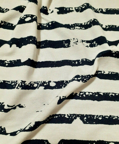 VISCOSE JERSEY FABRIC DARK NAVY PRINTED OFF WHITE STRETCH-SOLD BY THE METRES