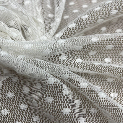 Net mesh Fabric Spotted Ivory Colour 55" Wide Sold By metre