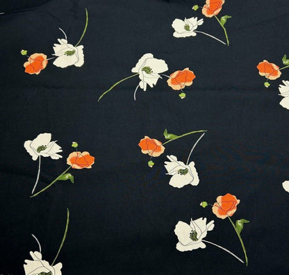 Cotton Popline Fabric Floral Printed Black Colour 55" Wide