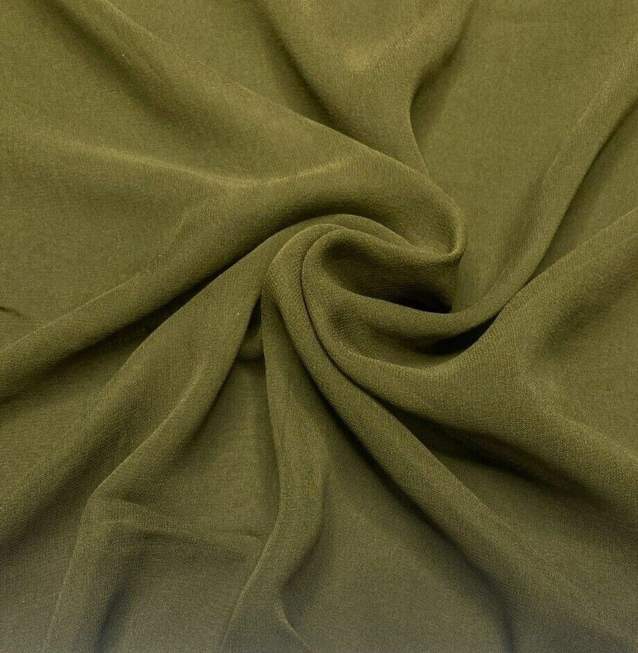 Pure Silk Chiffon Fabric Olive Green Colour 51" Sold by the metre