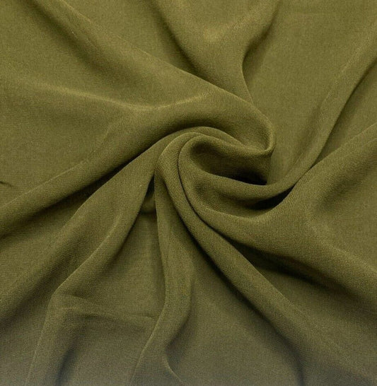 Pure Silk Chiffon Fabric Olive Green Colour 51" Sold by the metre