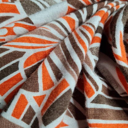 Viscose Jersey Fabric Orange And Brown Floral Printed 4 Way Stretch 55" Wide