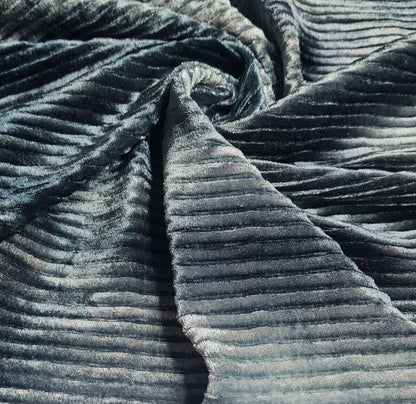 Pleated Velvet Jersey Fabric Batik Pattern Navy Grey Coloured 51" Wide