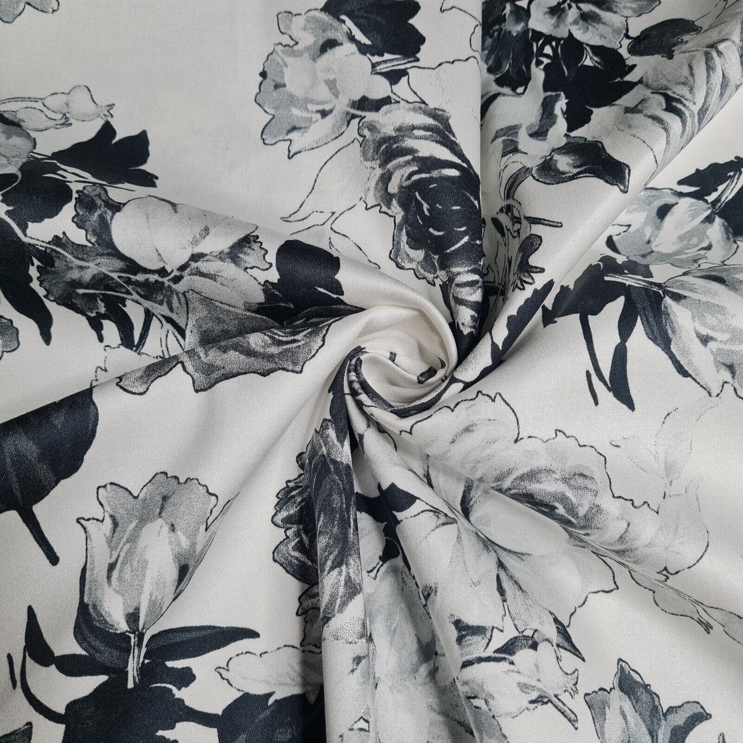 Cotton Satin Fabric Floral Printed 55'' Wide 2 Way Stretch By The Metre