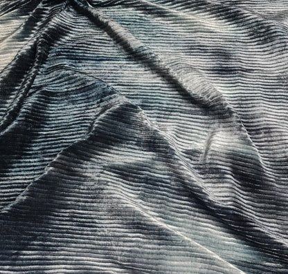 Pleated Velvet Jersey Fabric Batik Pattern Navy Grey Coloured 51" Wide