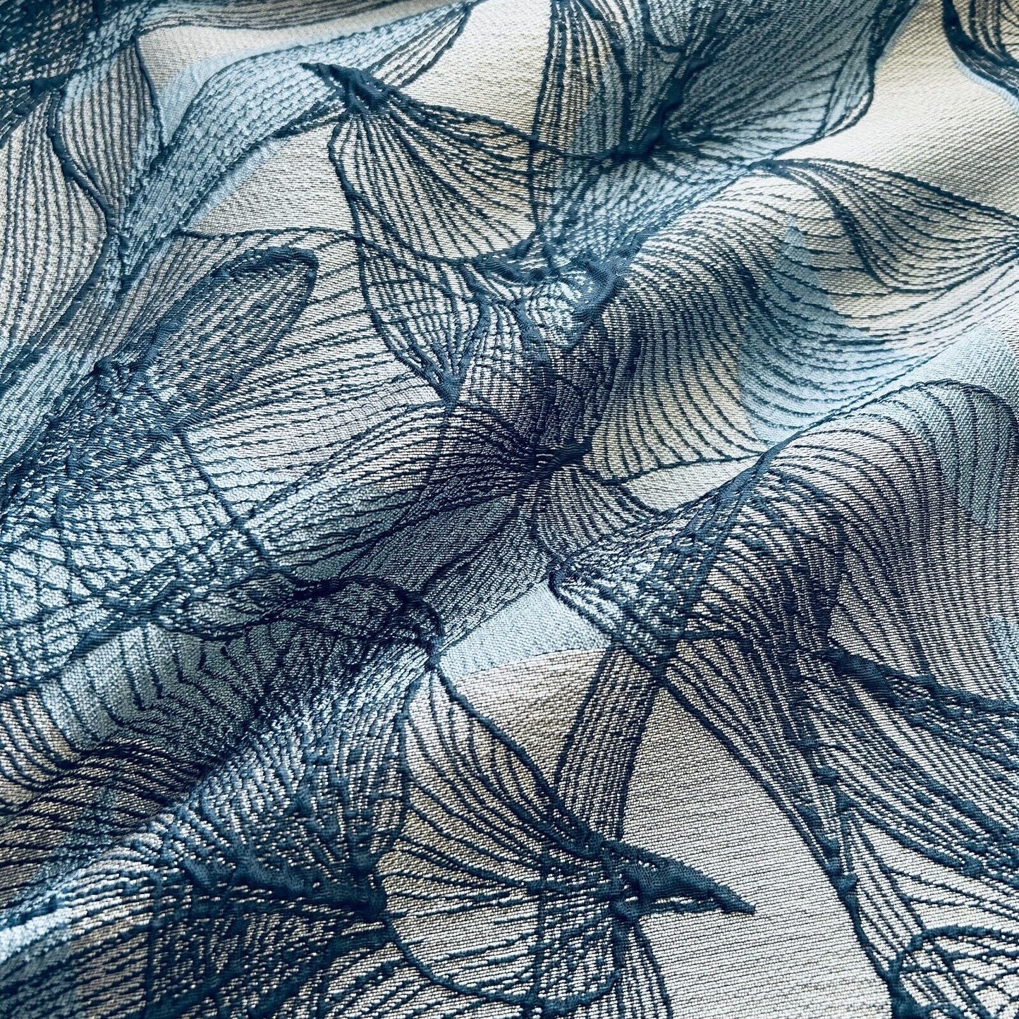 Brocade Fabric Blue Grey Abstract 55" Wide