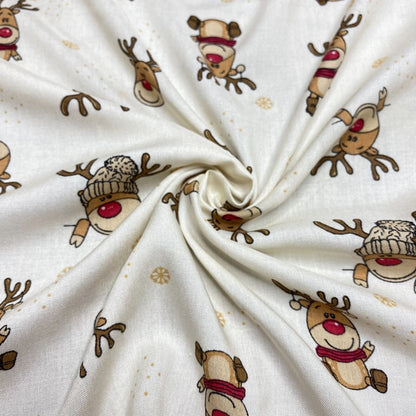 Viscose Fabric Deer Christmas Printed Ivory Colour 55" wide