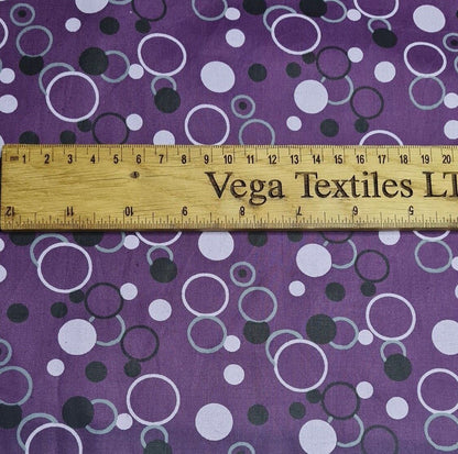 Cotton Popline Fabric Circle Printed Purple Colour 55" Wide