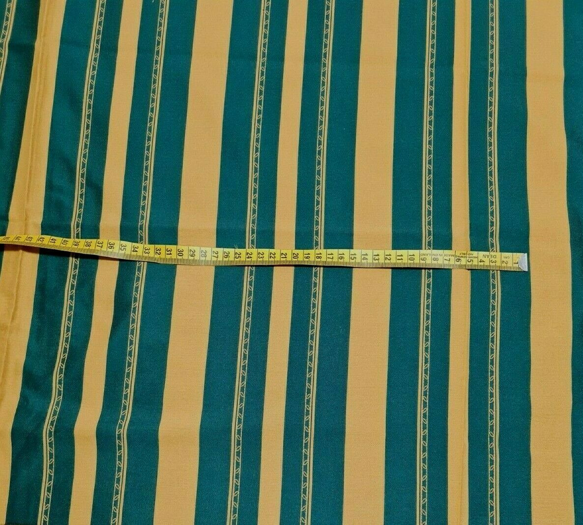 GREEN AND MUSTARD STRIPED UPHOLSTERY FABRIC-SOLD BY THE METRE