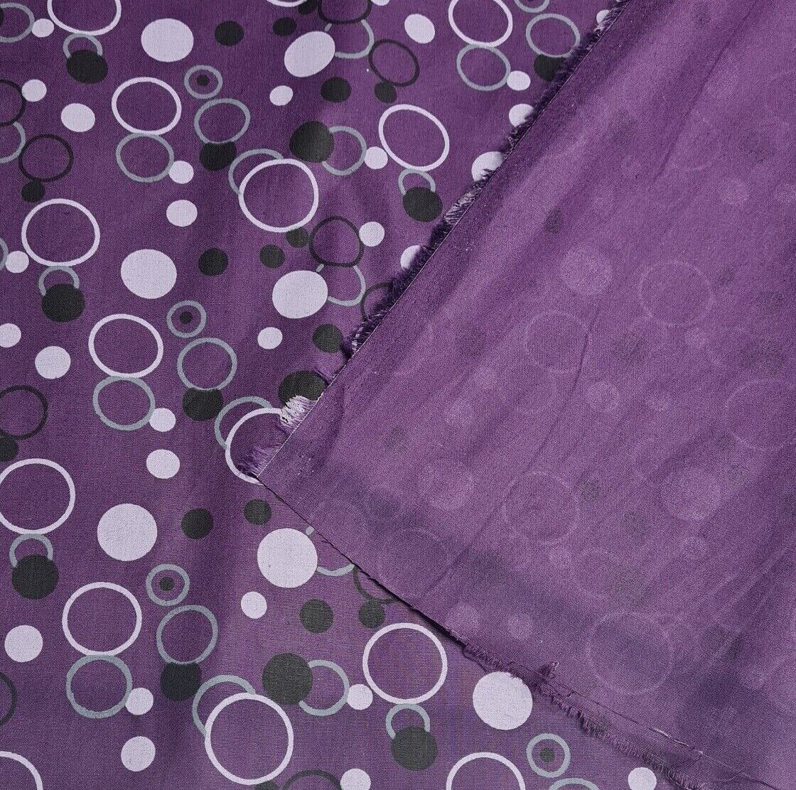 Cotton Popline Fabric Circle Printed Purple Colour 55" Wide