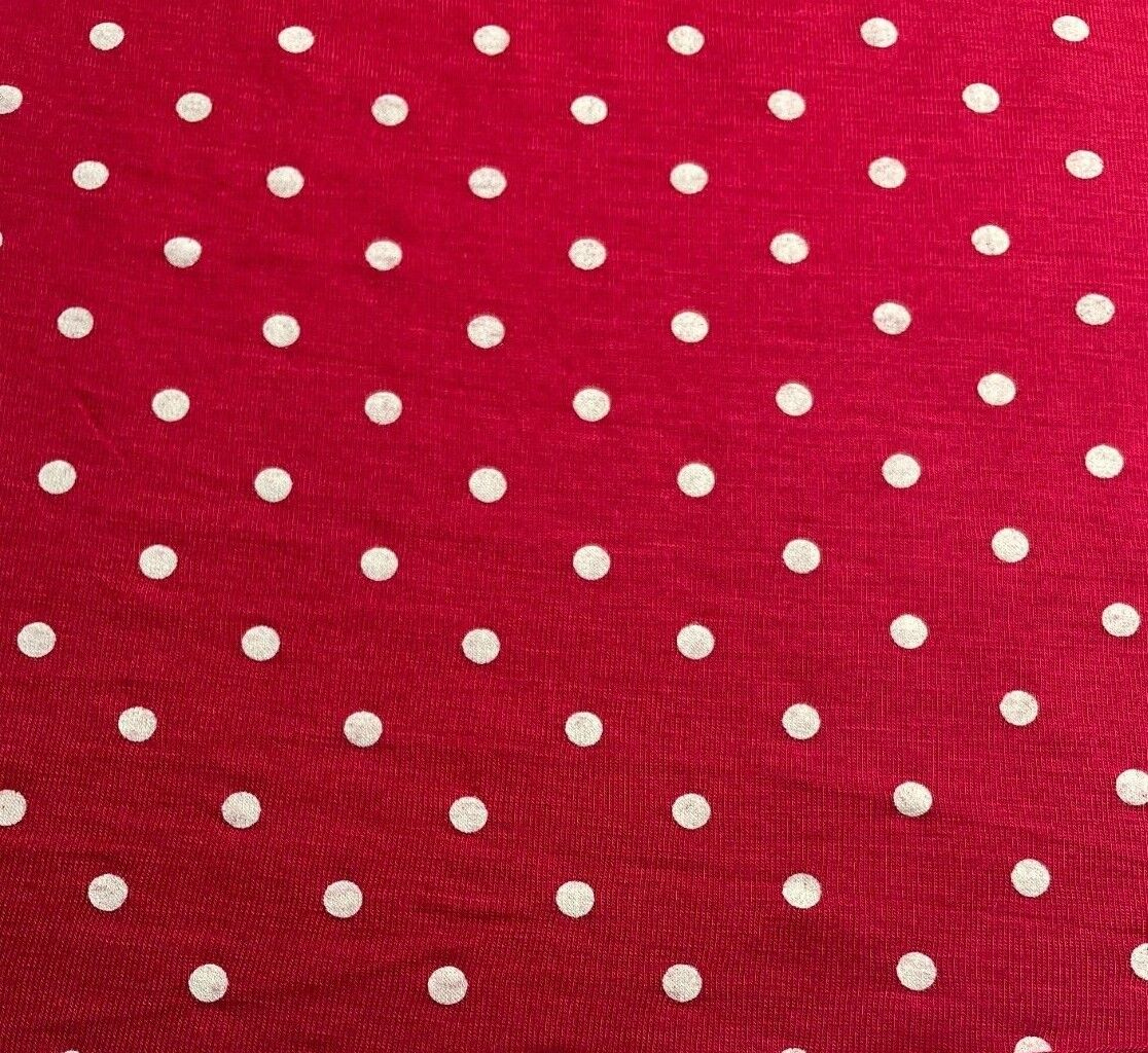 Viscose Jersey Fabric Ivory Spotted Printed Navy Red And Beige Colours 55" Wide