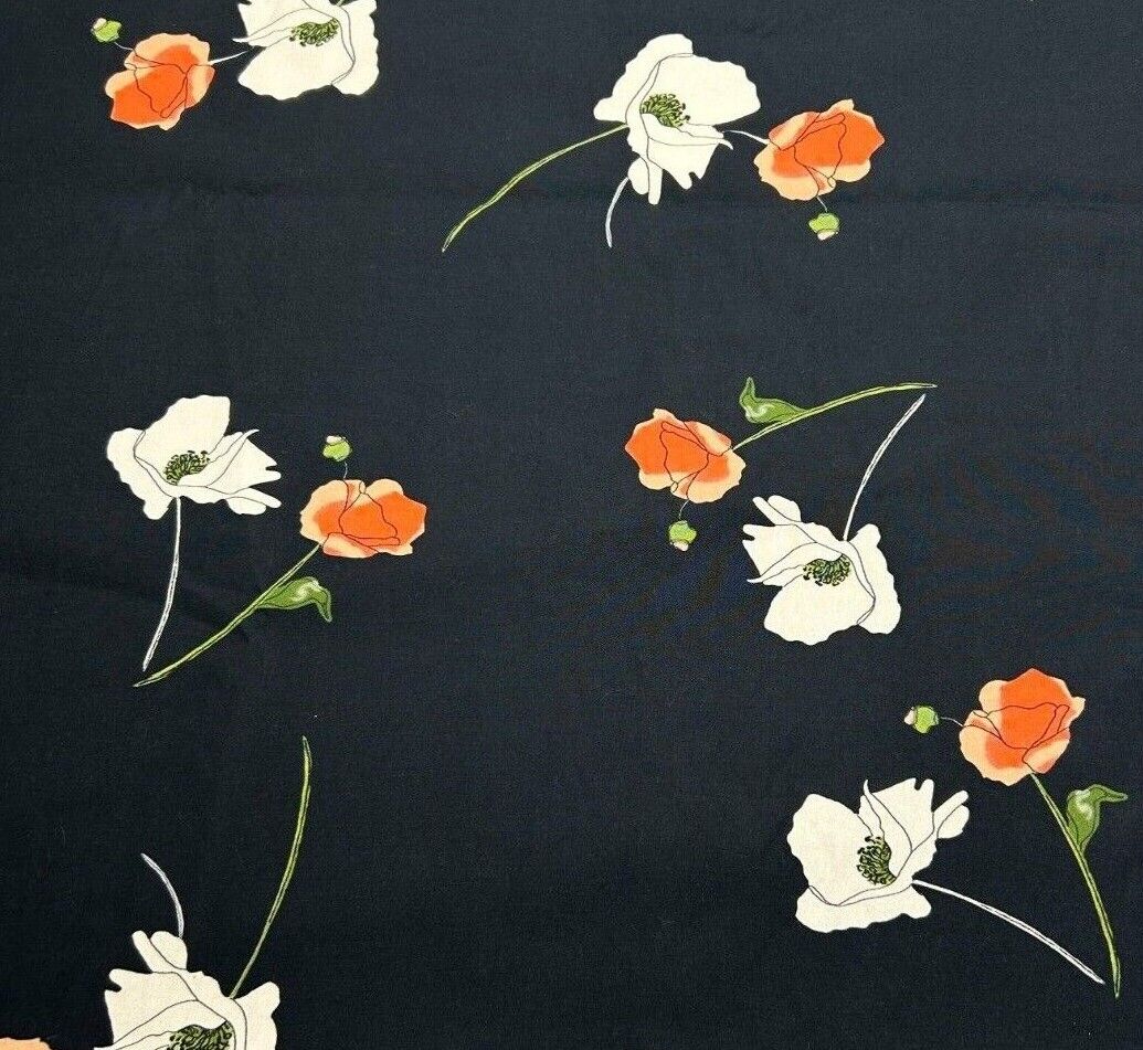 Cotton Popline Fabric Floral Printed Black Colour 55" Wide