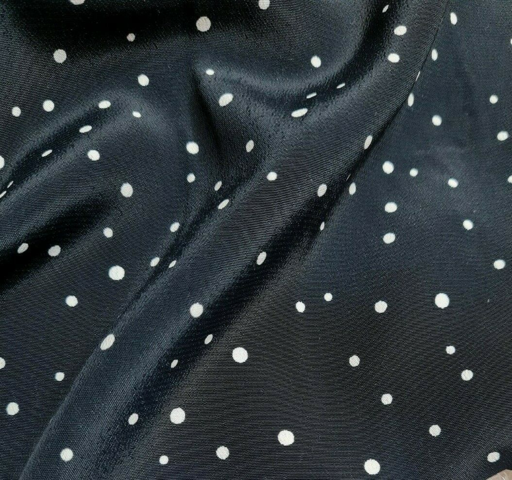 Silky Crepe Fabric White Spotted Black Colour 55" Wide Sold By Metre