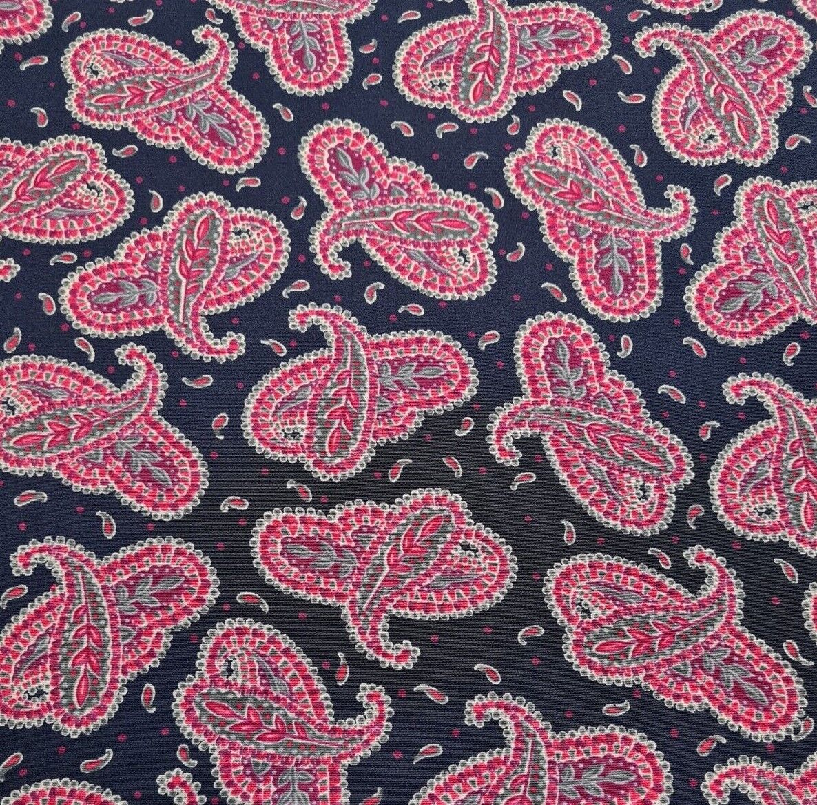 Silky Crepe Fabric Pink Paisley Printed Navy Colour Drapey 55" Wide