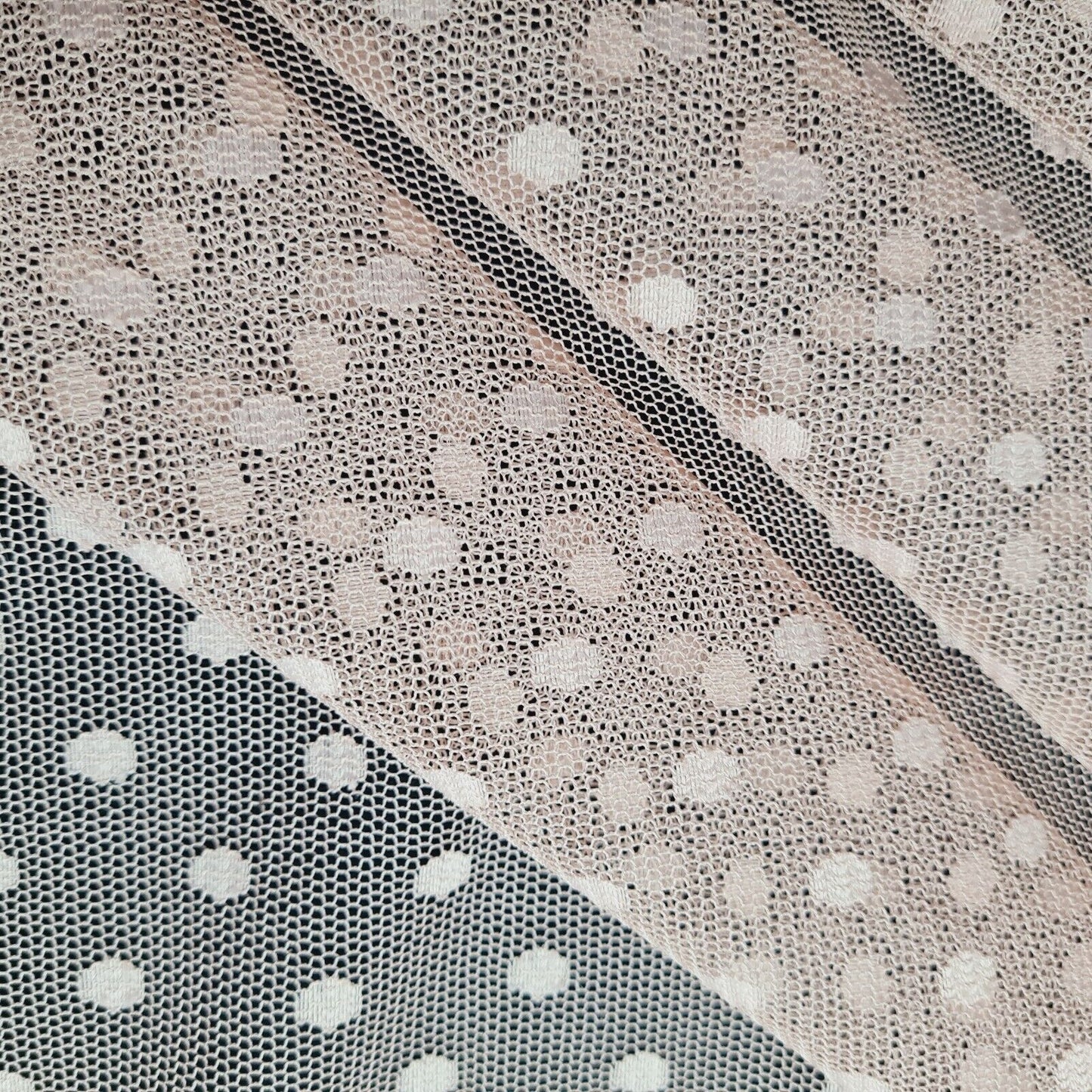 Net mesh Fabric Spotted Nude Pink Colour 55" Wide Sold By metre