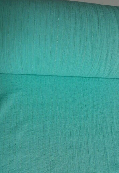 Cotton Gauze Cheesecloth Fabric Turquoise Colour Gold Shiny Stripred 53" Wide