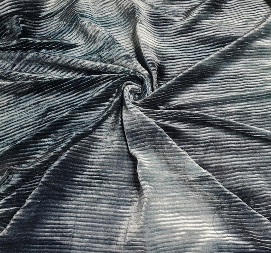 Pleated Velvet Jersey Fabric Batik Pattern Navy Grey Coloured 51" Wide