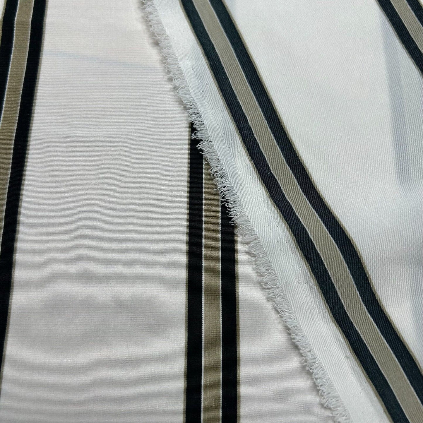 Silky Crepe Fabric Black Khaki Striped Off White Colour 55" Wide Sold By Metre