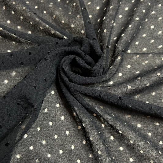 Perforated Holes Chiffon Fabric Black 55" Wide Sold By Metre
