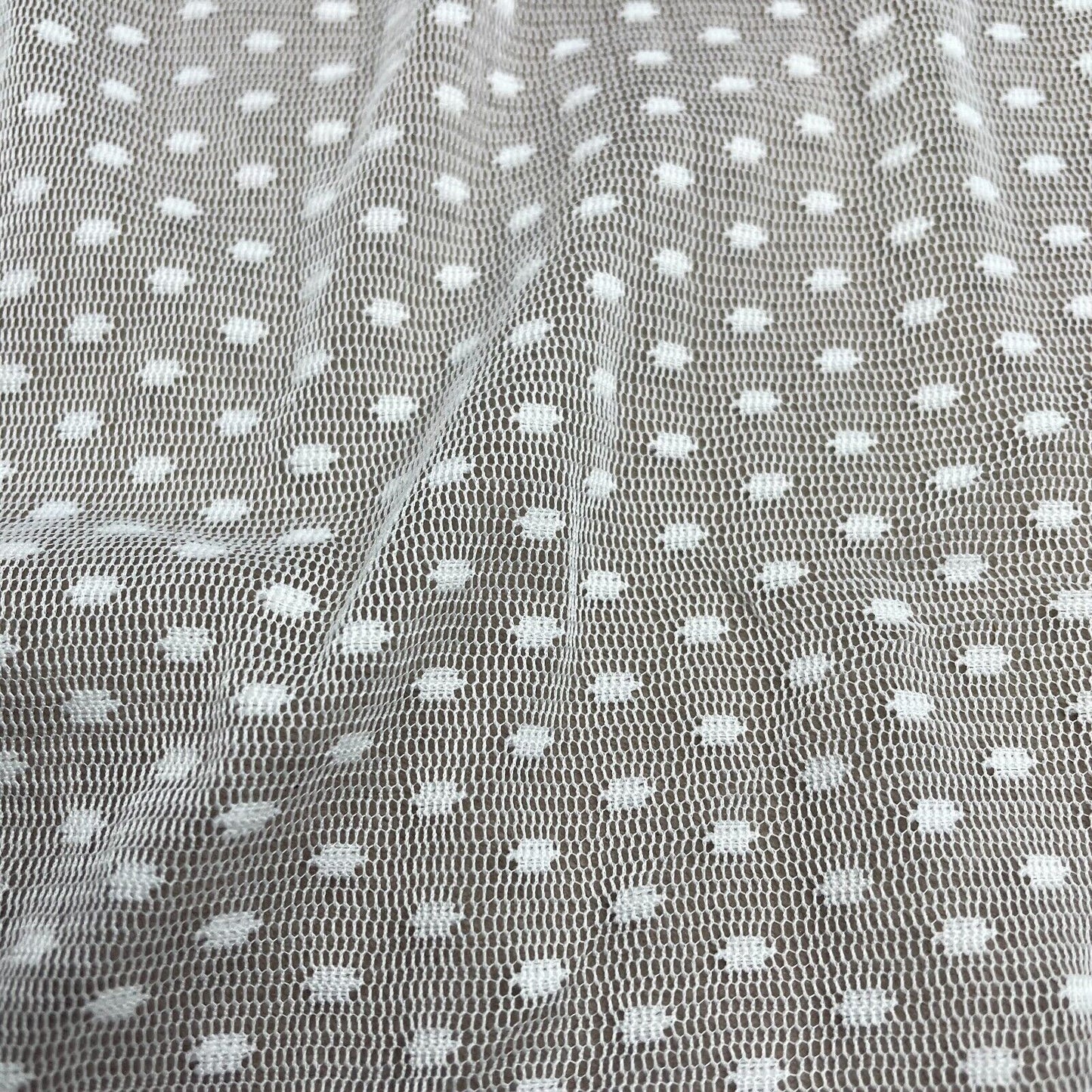 Net mesh Fabric Spotted Ivory Colour 55" Wide Sold By metre