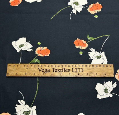 Cotton Popline Fabric Floral Printed Black Colour 55" Wide