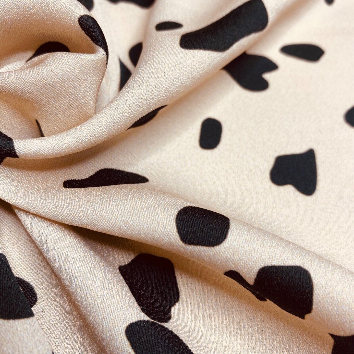 Satin Textured Crepe Fabric Nude Beige And Black Printed 55"Wide