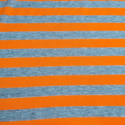 Knit Jersey Fabric Neon Orange And Gey Melange Striped 2 Way Stretch 55" Wide